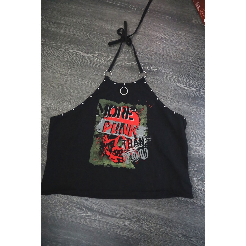 Social Collision More Punk Than You Skull Halter Top Black Studded O-Ring Size 3